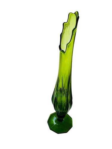 Vintage LE Smith 24” translucent green swung footed floor vase - Picture 3 of 13
