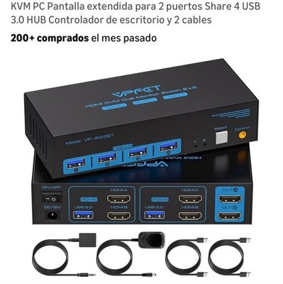 VPFET HDMI KVM Dual Monitor Switch 2x2 8K USB 3.0 Hub Desktop Control Black Blue