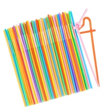 MAQIHAN 100 PCS Colored Flexible Plastic Straws - Straws Disposable Plastic L...