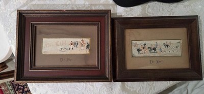 2 Antique Stevengraph Woven Silk Pictures Thomas Stevens - The Slip & The Meet