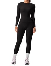 Slim Fit Workout Sets for Women 2 Piece Hidden Scrunch Leggings Long Sleeve Y...