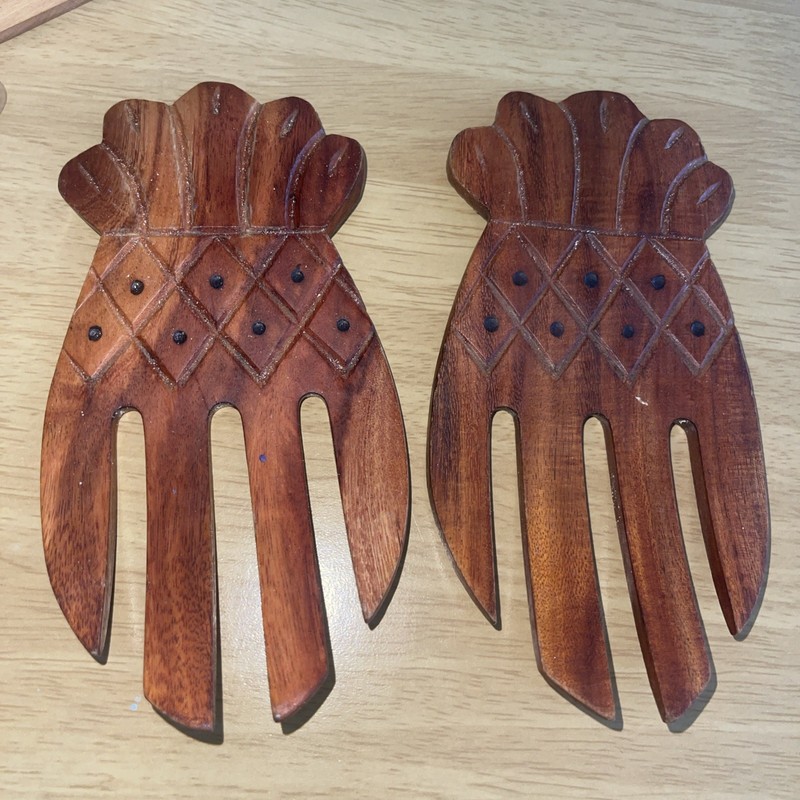 Vintage Wooden Hand Carved Salad Servings Forks Claws Tiki Hawaii Philippines