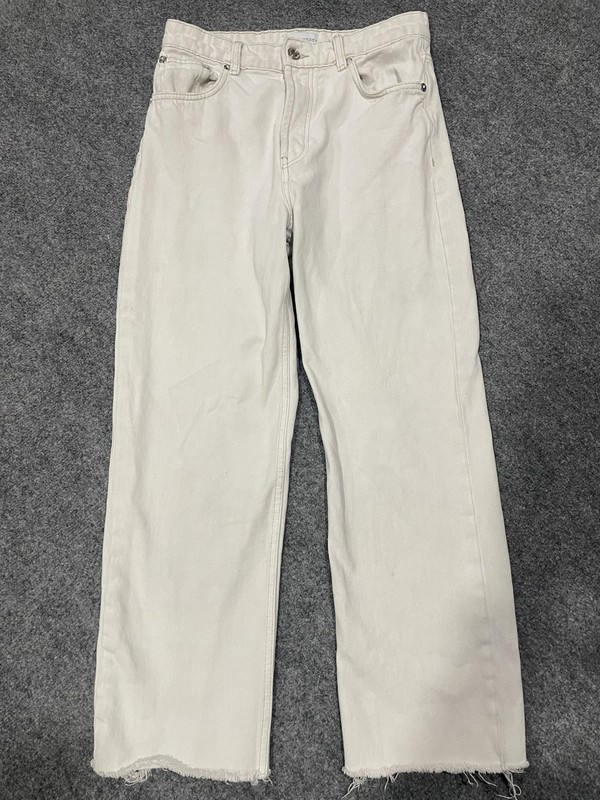 Zara Women's Denim Jeans Cream White Color Wide Leg Us 08 Euo 40 4 6 Raw Edge