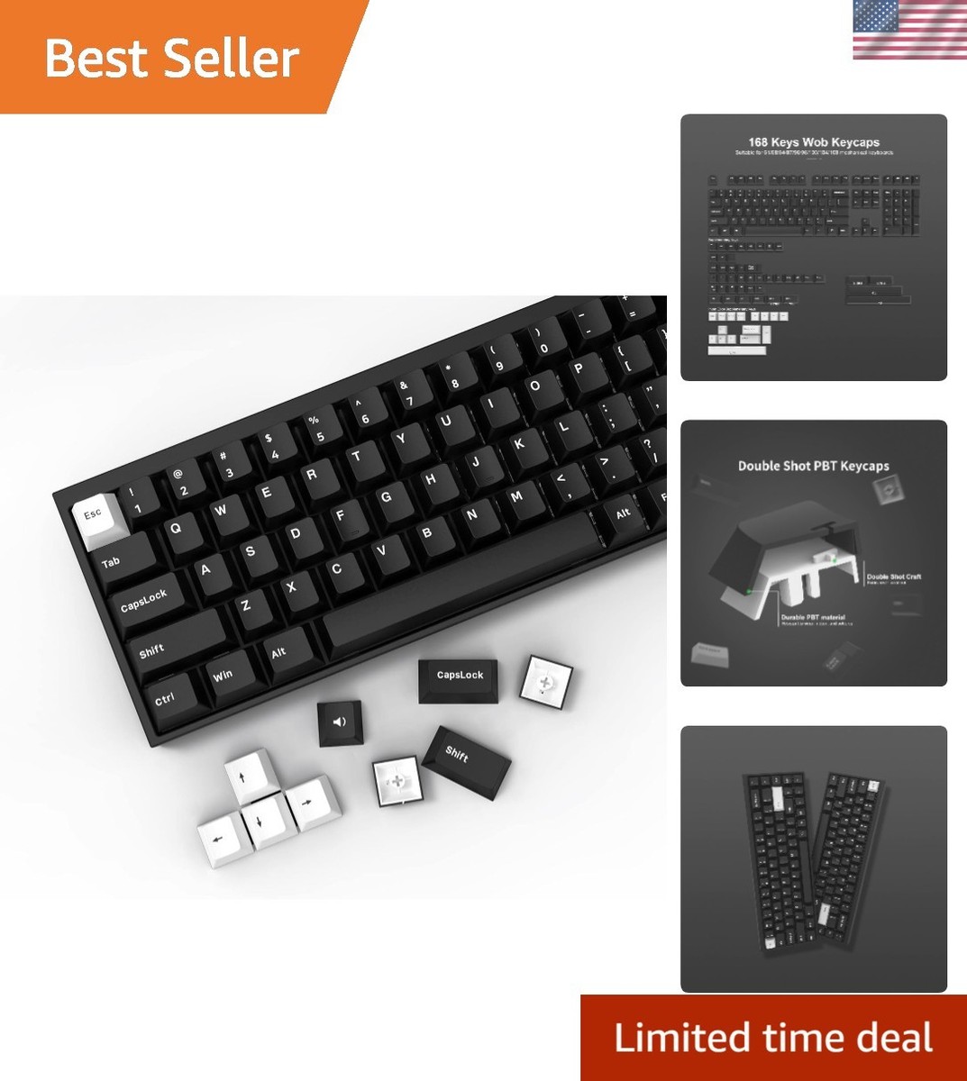 Durable Double Shot Keycaps - XVX WOB 168 Keys, Compatible with