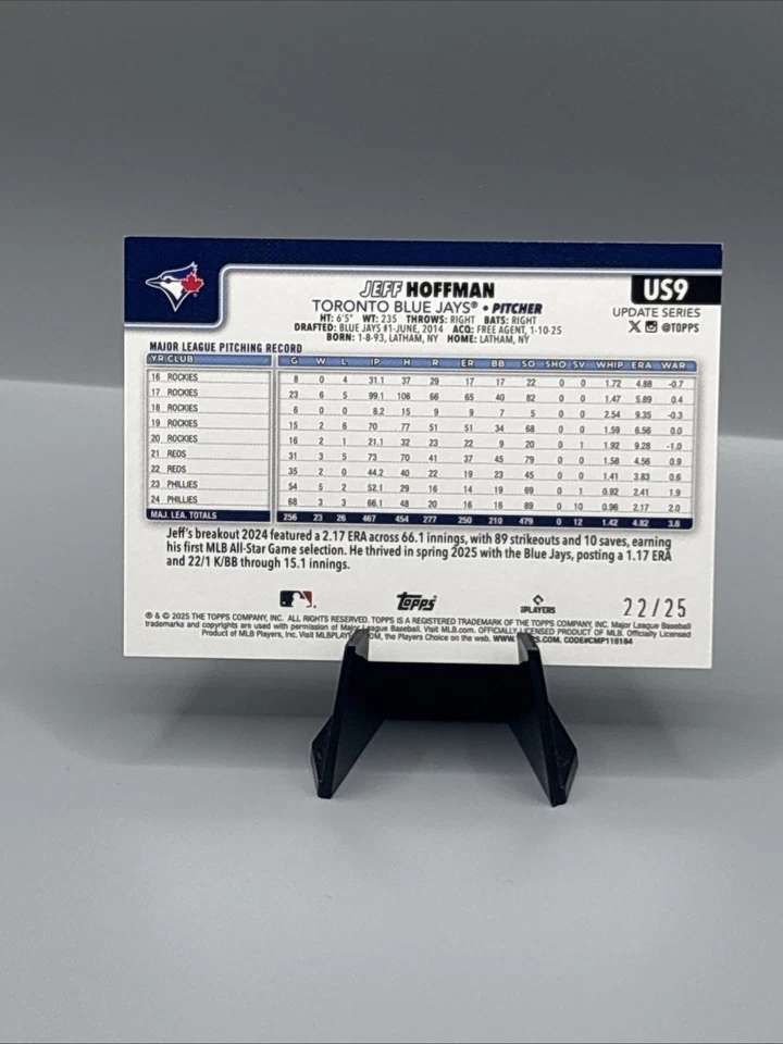 2025 Topps Serie Actualizada Jeff Hoffman REFRACTOR NARANJA VERDADERO 22/25 Foto 2 de 3