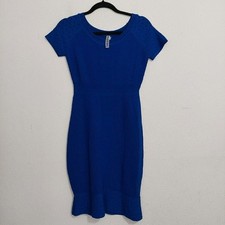 Yoana Baraschi Anthropologie Bodycon Royal Blue Sheath Dress Short Sleeve Size S