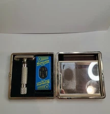 Vintage 1949 Gillette US Rhodium Executive Safety Razor Set W/ Case and Blades