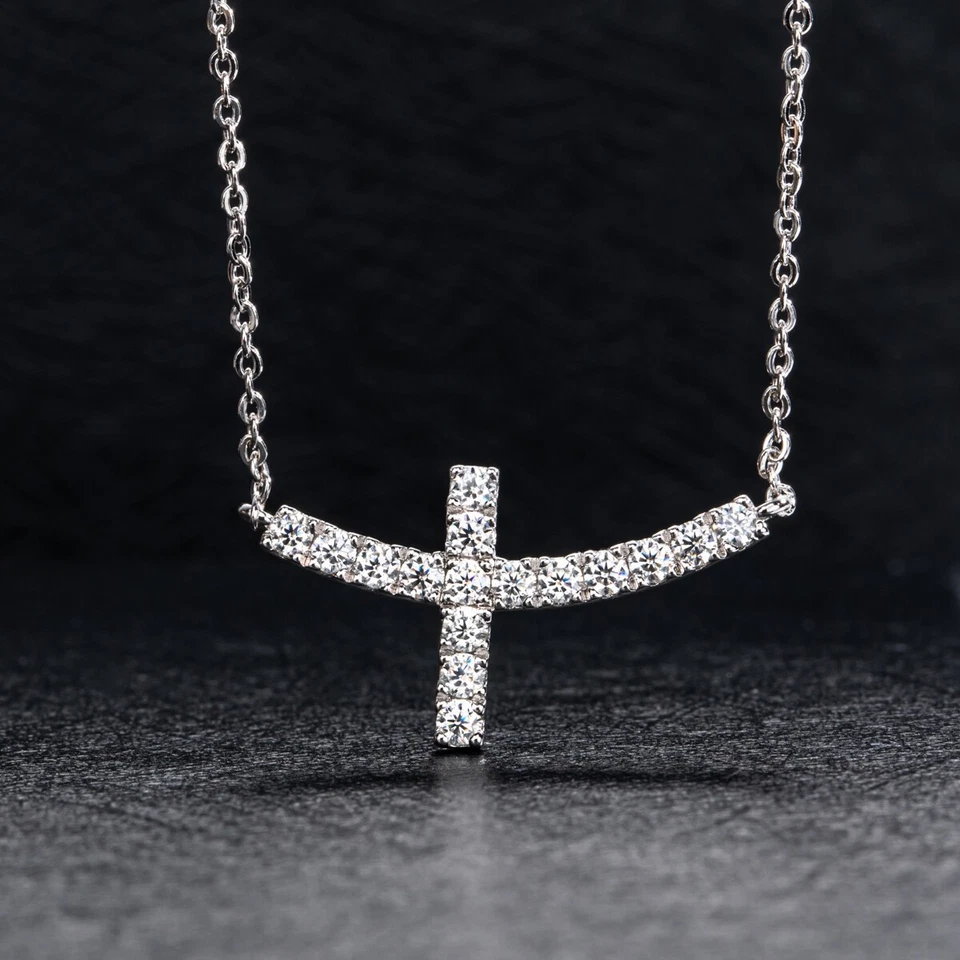 Moissanite Cross Necklace Pendant Rhodium-plated copper Gift for Women GRA - Image 2 of 4