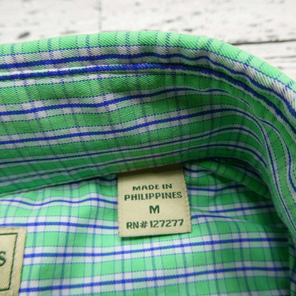 Camisa Donald Ross Para Hombres Mediana Verde Azul A Cuadros Abotonada Elastizada Golf Informal Foto 4 de 4