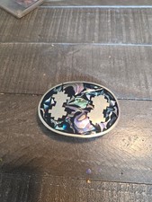 Vintage Mexico Belt Buckle Mother of Pearl Silver Multi-Color Oval Motif