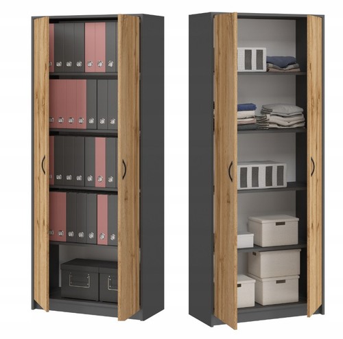 Armoire armoire polyvalente commode de rangement armoire haute grise 180 cm chêne - Photo 1/7