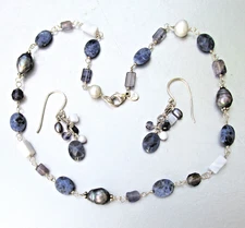 SILPADA Retired Sterling Sodalite Chalcedony Pearl Necklace Earrings Set  N1308