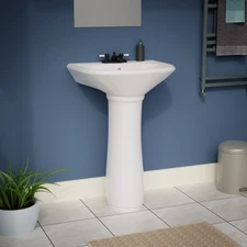 Renovators Supply Ondine 16" White Small Pedestal Bathroom Sink with Overflow