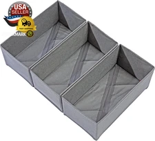 Sock Drawer Organizer Set of 3 Pack Gray, 11" Small Collapsible Fabric Underwear