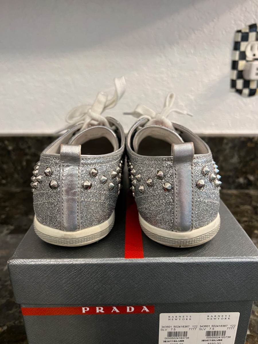 Prada Silver Glitter Studded Low Top Sneakers, 7.5 | eBay