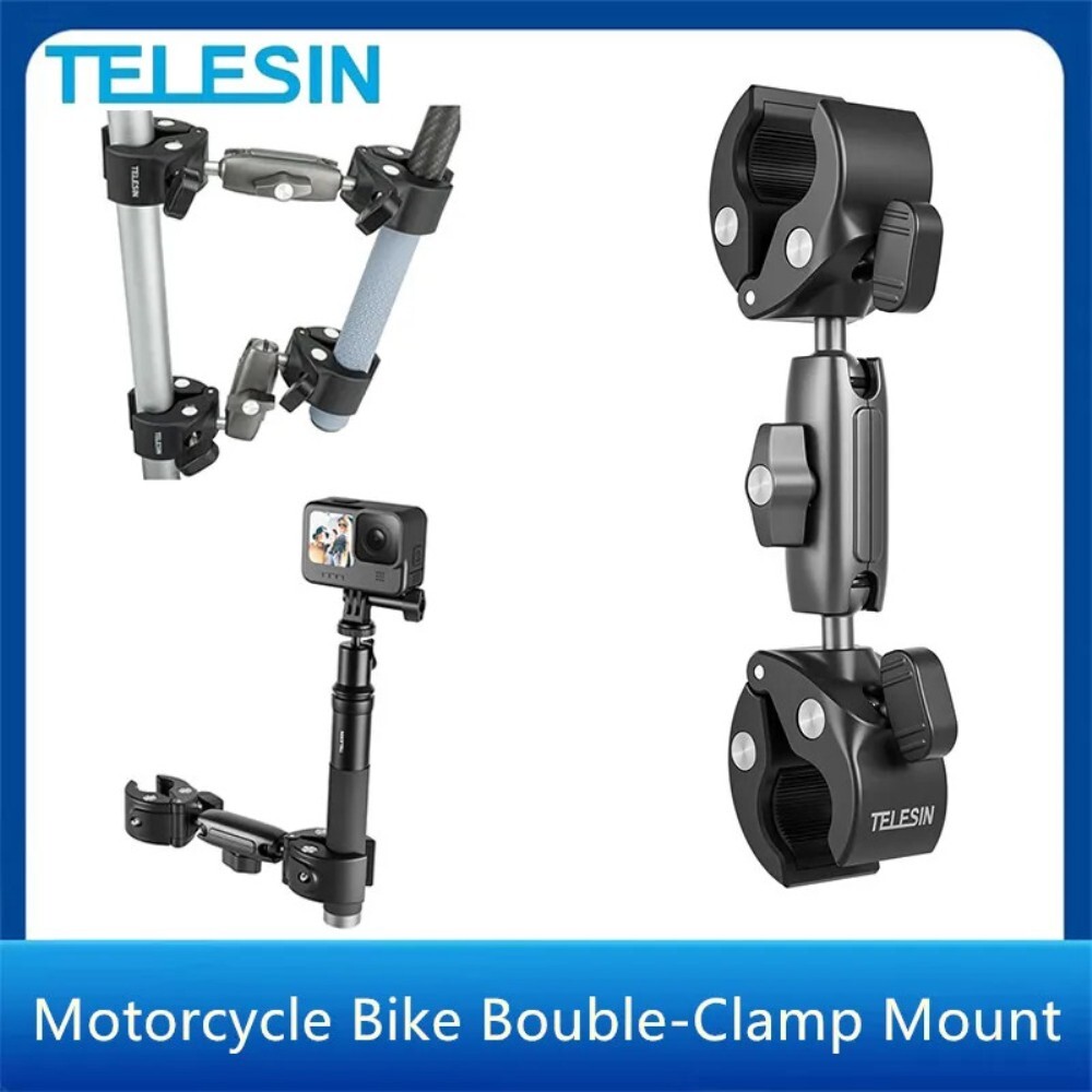 TELESIN Double-headed Crab Clip Clamp Bike Tube Clamp Mount Bracket for  Shooting