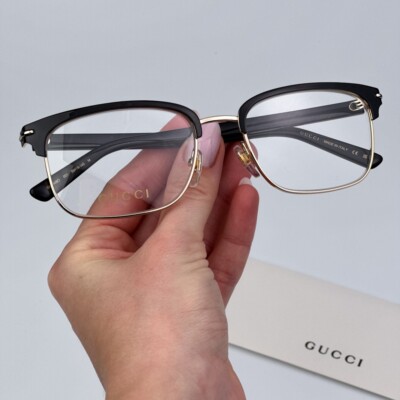 Gucci Women AUTHENTIC Eyeglasses Gold Demo Rectangle GG1448O 001 BRAND NEW
