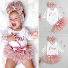 Infant Baby Girl 1st Birthday Outfit Lace Romper Bodysuit Cake Smash Tutu Skirts