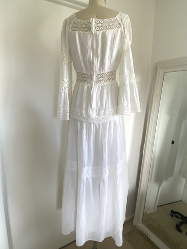 Vintage Roberta 70s Prairie Cottage Core Boho Gauze Lace Maxi Dress Sz S Wedding - Bild 9 von 11