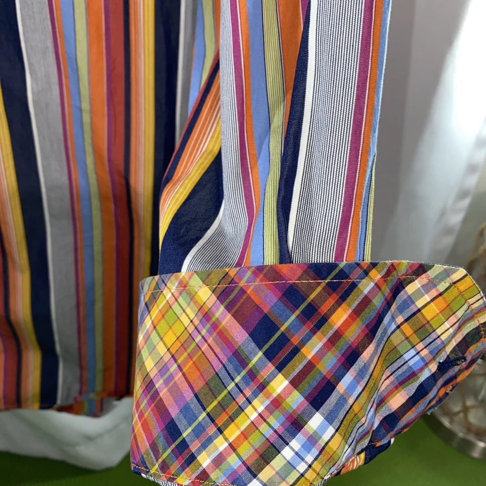 Bugatchi Shirt Mens Size XL Multicolor Striped Button Up Long Sleeve Flip Cuff - Image 3 of 4