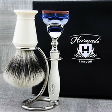 3 Pcs Shaving Gift Set Silvertip Shaving Brush,5 Edge Safety Razor & Steel Stand