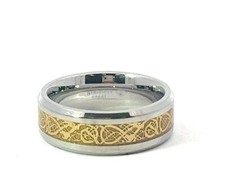 Two-Tone Stainless Steel 8mm Musical Music Note Center Beveled Edge Band Ring