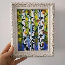 Birch Trees Painting Vermont Original Oil Painting Impasto 3D Art No Frame 8x6"
