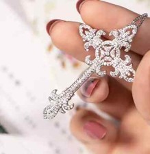 2 Ct Round Cut Diamond Cross Necklace Pendant Free Chain 14K White Gold Finish