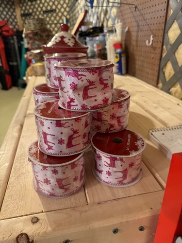 Northlight Pink Purple Reindeer and Star Christmas Wire Craft Ribbon 2.5"x10yard - Picture 8 of 9