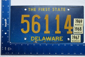 1967 67 1968 68 1969 69 DELWARE DE LICENSE PLATE TAG #56114 RIVETED NUMBERS
