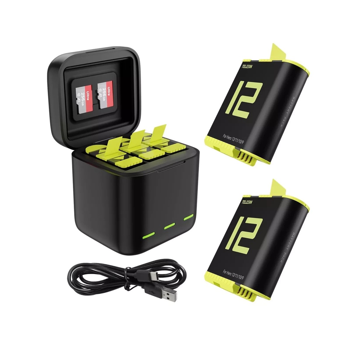Battery Charger for GoPro Hero 12 11 10 Black, TELESIN 2-Pack