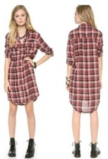 Free People 8 Days A Week Blue Plaid Shirt Dress XS Western Boho