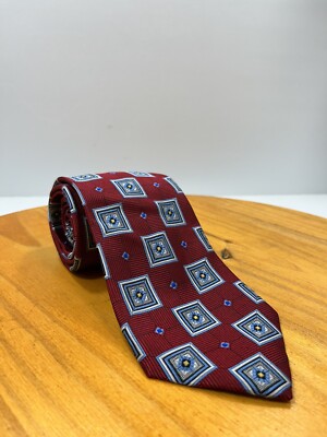 Joseph A Bank Executive Collection Red And Blue Box Pattern Men s Silk Neck Tie