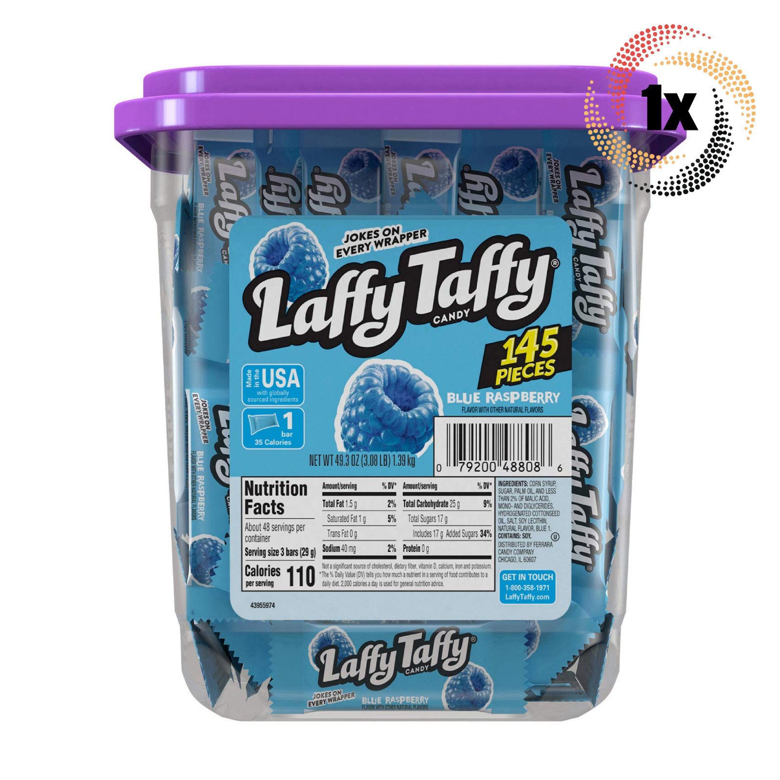 1х ванна Лаффи Таффи синий малина вкус ириски конфеты штук | 145 штук в ванне