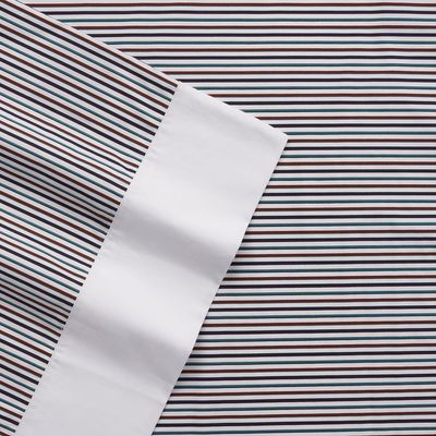 Chaps Brompton Hall 4pc White Blue Striped 18'' Deep Pocket Sheet Set - King 