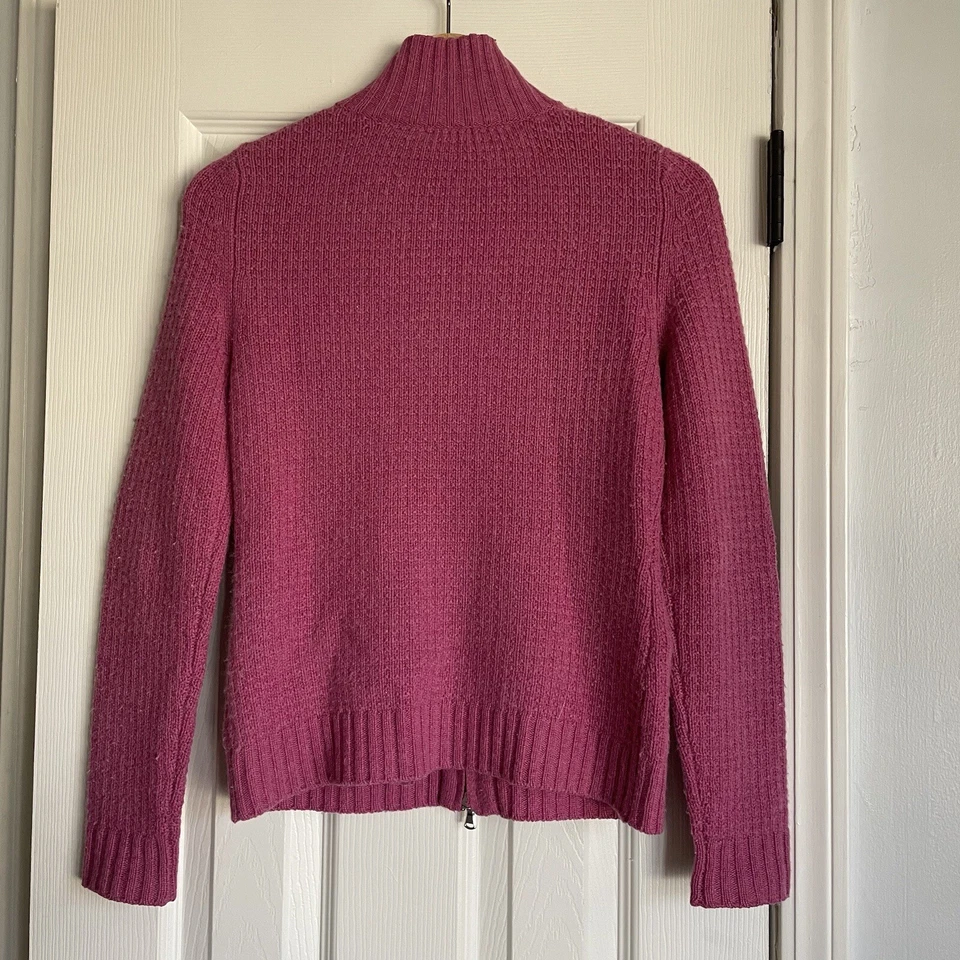 Suéter Sutton Cashmere Para Mujer Rosa Preppy Cremallera Mezcla de Lana Tejido Waffle Xs Foto 4 de 4