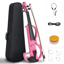 US 4/4 Pink Electric Silent Violin W/ Case Bow Rosin Headphone Connecting Line