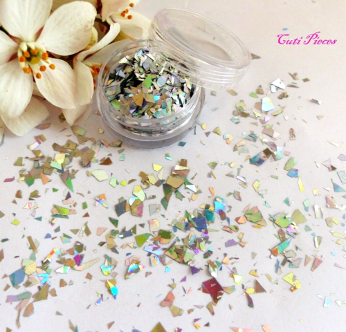 Nail Art Glitter Silver Holographic *Shatter* Mylar Flakes Shards Metallic Pot - Picture 1 of 4