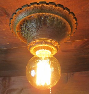 Antique Spanish Revival Shield Cast Iron Flush Mount Ceiling Light