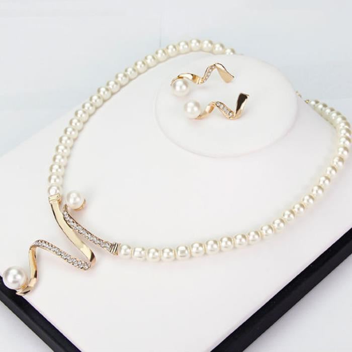 Parure or et perles ensemble de bijoux dorés 3 pièces avec collier