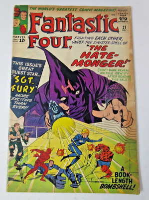 Fantastic Four #21 1963 [G/VG] 1st Hate-Monger X-Over Nick Fury Silver Age Key