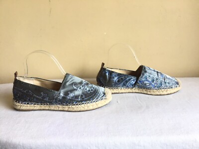 Womens Sam Edelman Satin Blue Gray Paisley Slip On Espadrille