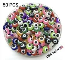 50pcs Multicolor 8mm Oval Shape Spacer Beads Evil Eye Beads Stripe Resin Spacer