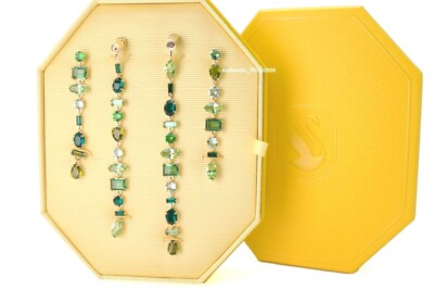 New 100% Authentic SWAROVSKI Gold Green Crystal Long Gema Drop