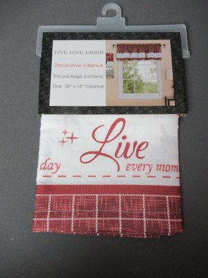 NIP Live Love Laugh Window Valance Curtain 58x14 Burgundy j4 sb