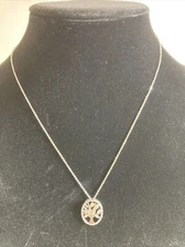 Sterling Silver Oval Tree of Life Pendant 18” Necklace CW 925 Gold Tone Branches