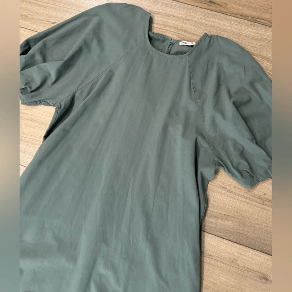 Zara Vestido Largo Manga Globo M Mediano Salvia Vacaciones Mujer’s Navidad Boho Foto 3 de 4