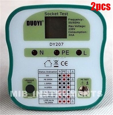 2Pcs Green AC220V±10% DY207 Rcd Eclb Socket Tester Plug Version New Ic qb