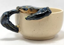 Vintage James Lawson Art Pottery Blue Crab Bowl Mug Signed & Dated 2001