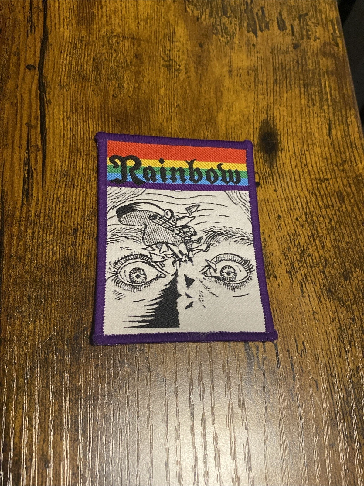 Rainbow - Straight Between The Eyes - Woven Patch - Purple Border - RARE